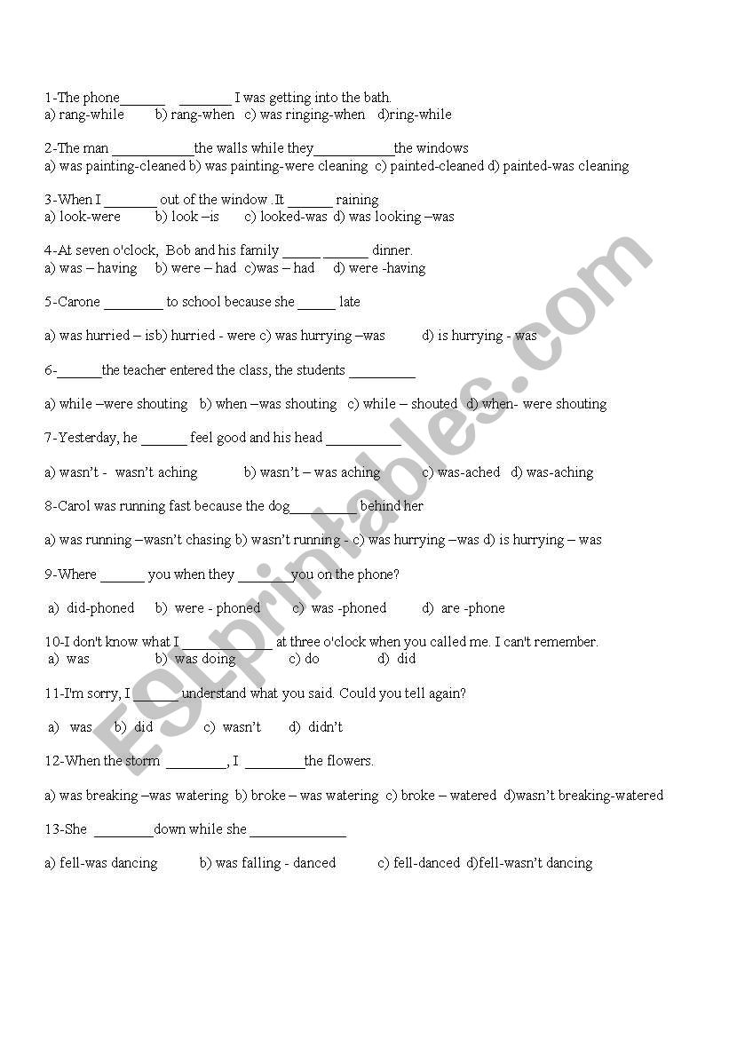 simple past past cont worksheet