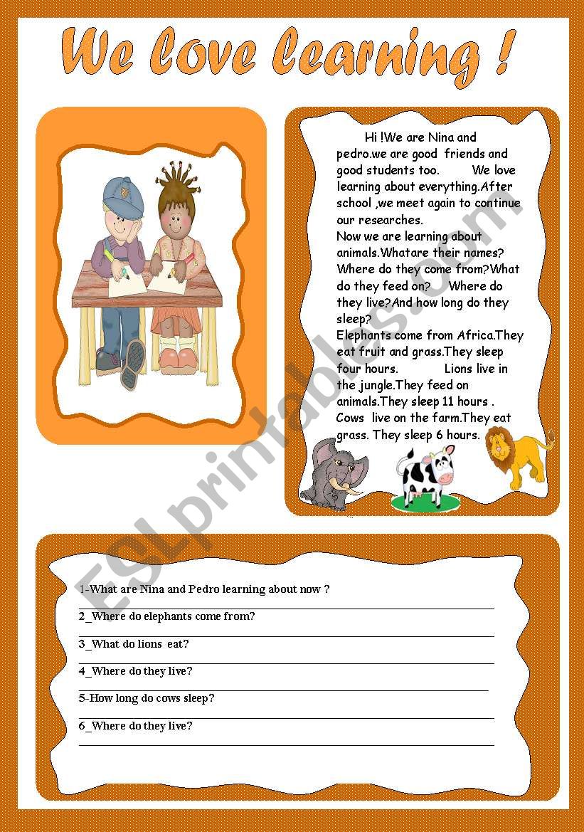 We love learning worksheet
