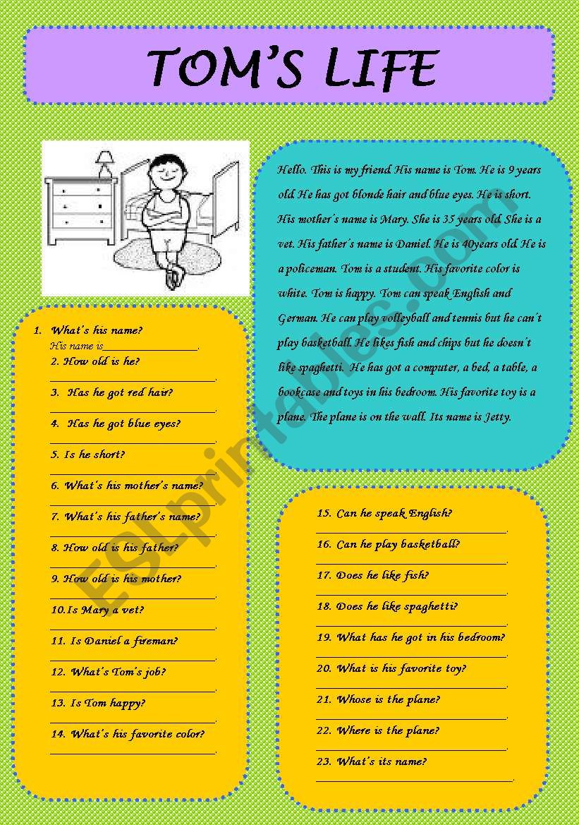 Reading exercise worksheet