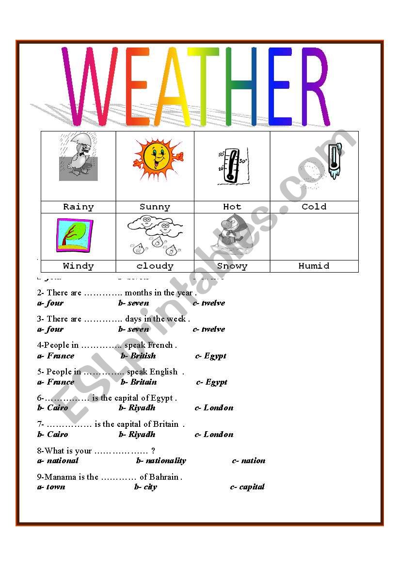 weather worksheet