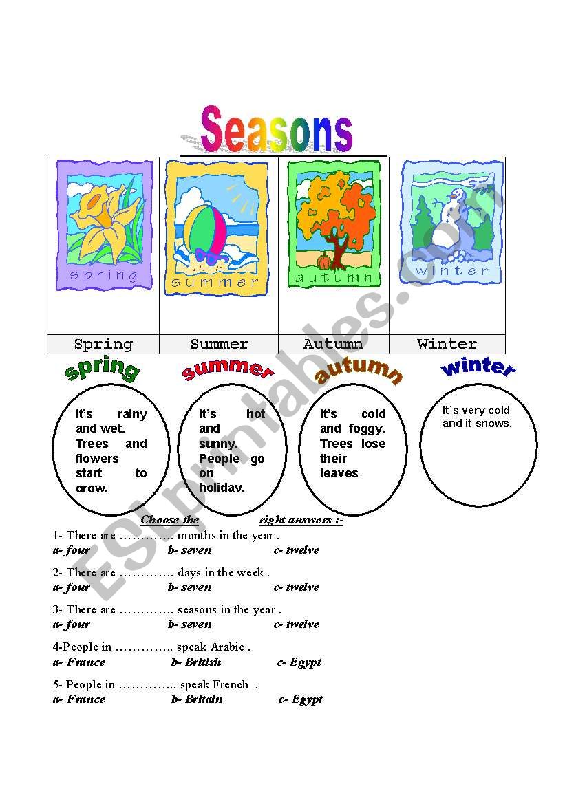 seasons worksheet