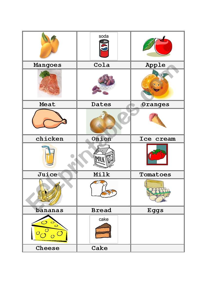 food worksheet