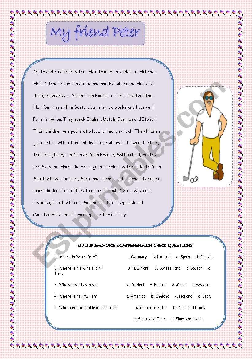 My friend Peter worksheet