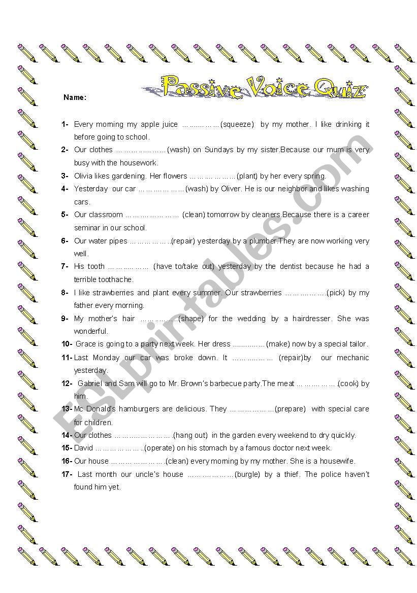 Quiz on mixed passive voice worksheet