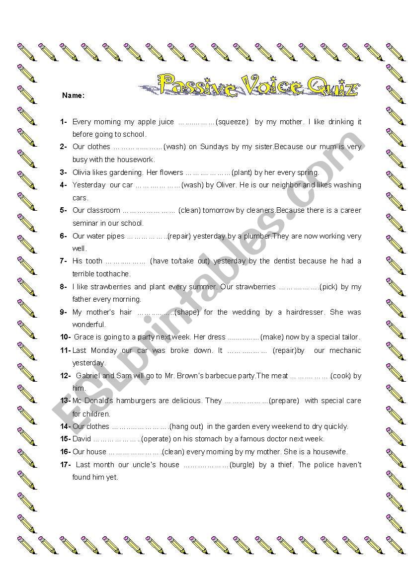 Quiz on mixed passive voice worksheet