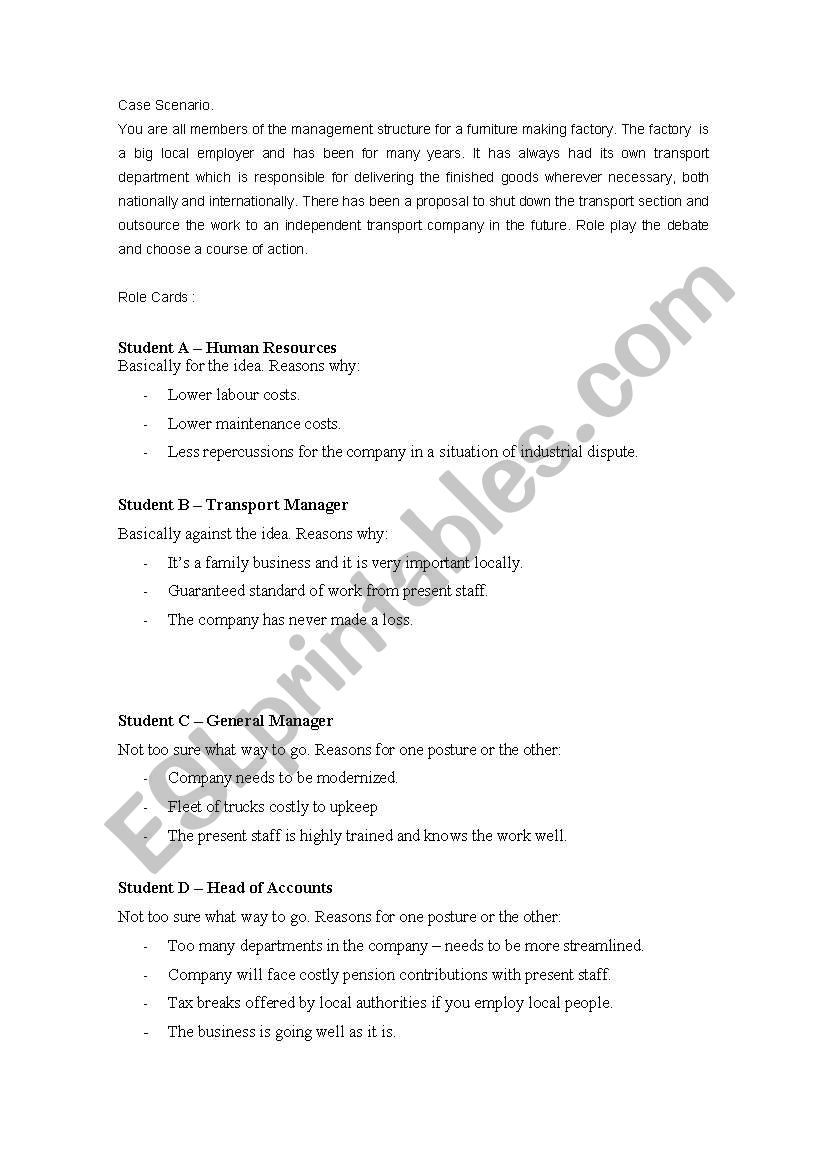 Negotiation Roleplays worksheet