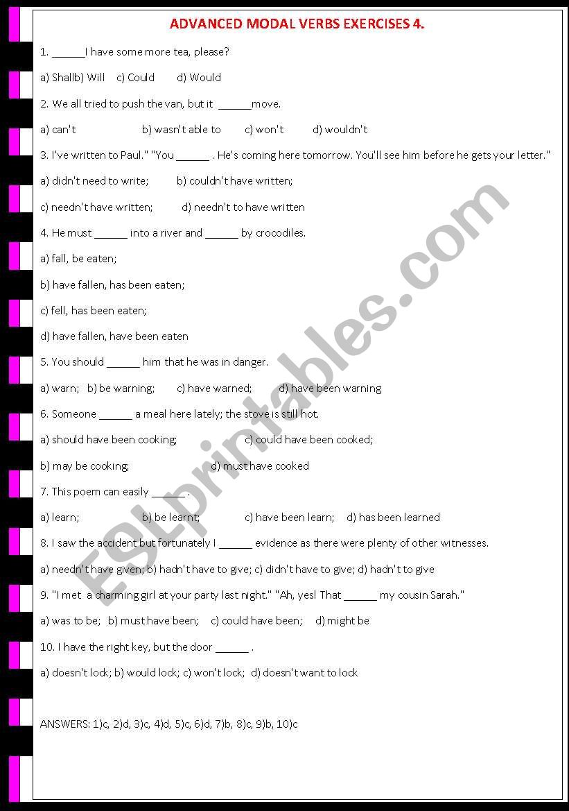 Advanced Modal Verbs Exercises 4