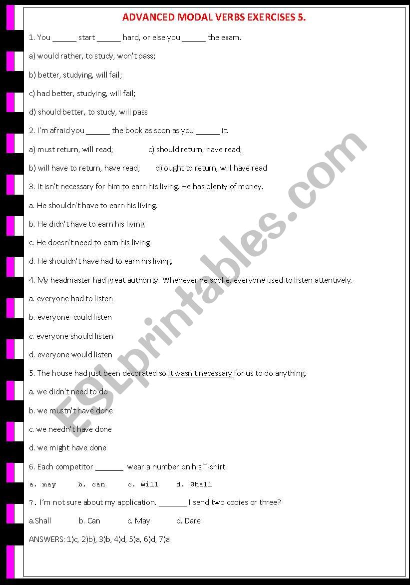 Advanced Modal Verbs Exercises 5