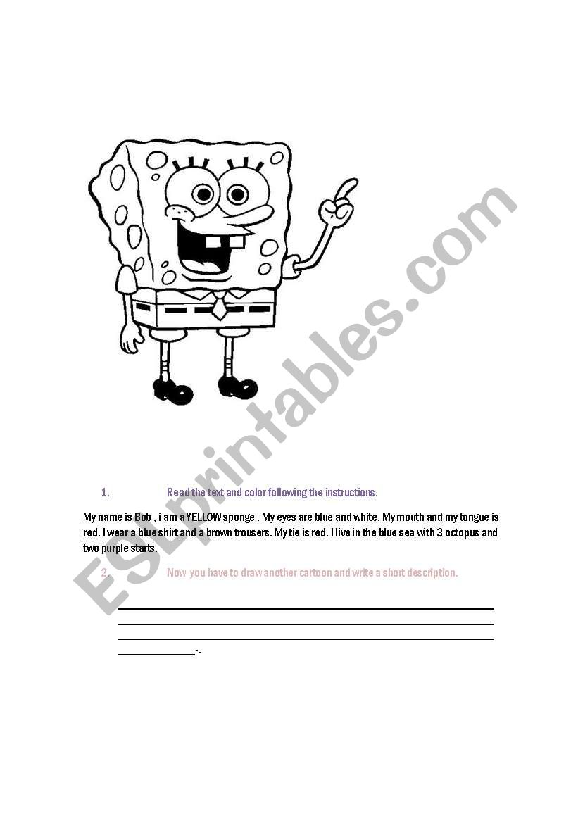 Bob sponge. Reading for kids. worksheet