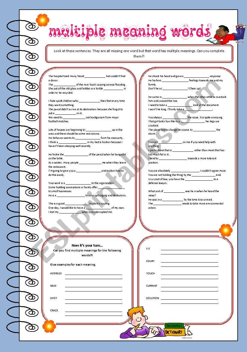 Multiple meaning words worksheet