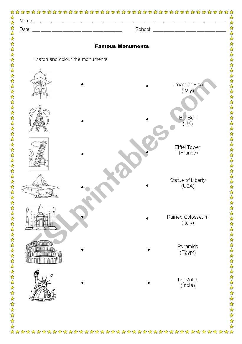 Famous Monuments worksheet