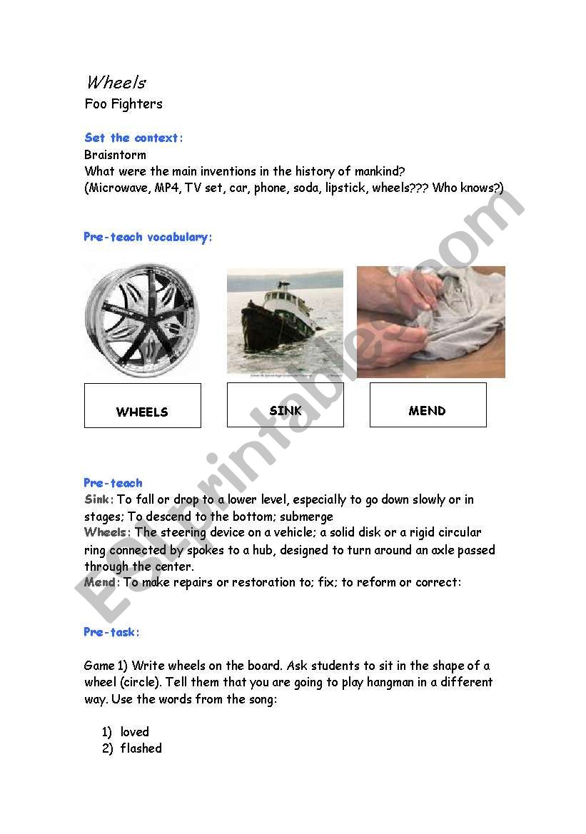 Wheels worksheet
