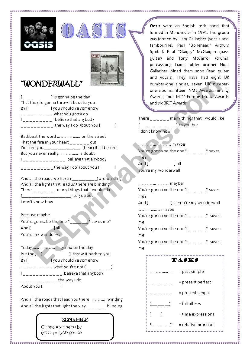 Wonderwall - Oasis worksheet