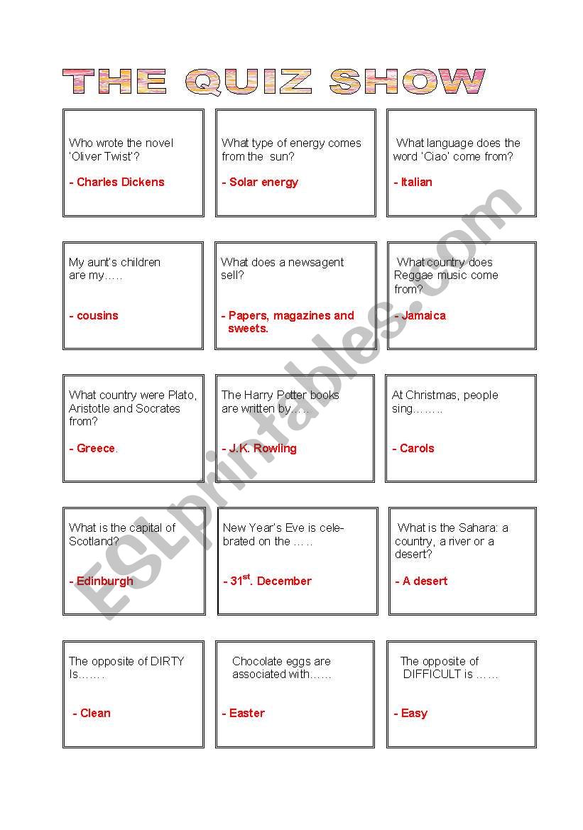 THE QUIZ SHOW worksheet