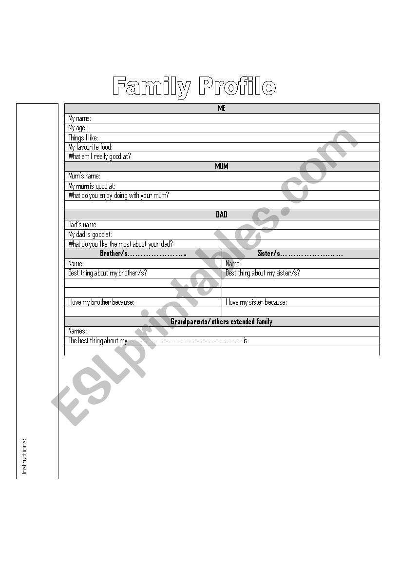 Family Profile worksheet