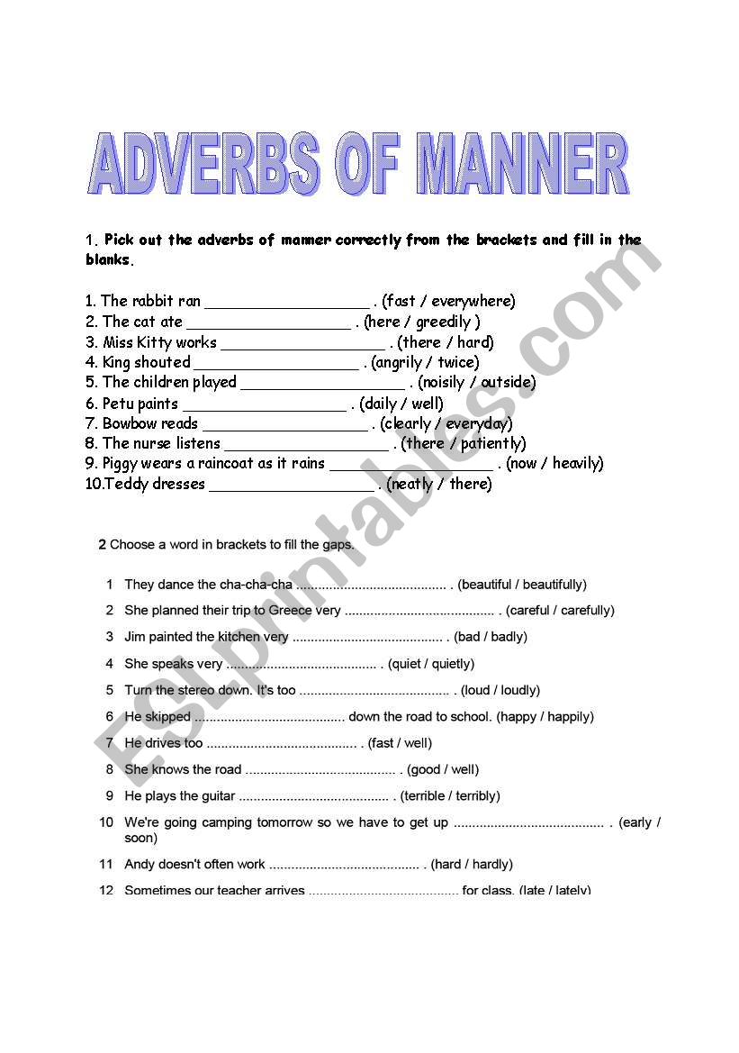 adverbs of manner worksheet