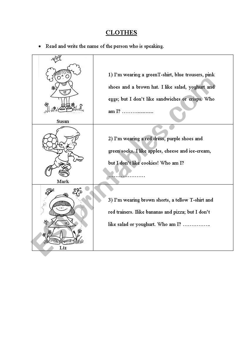 CLOTHES worksheet