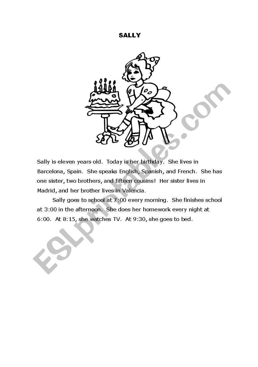 Sally Reading worksheet