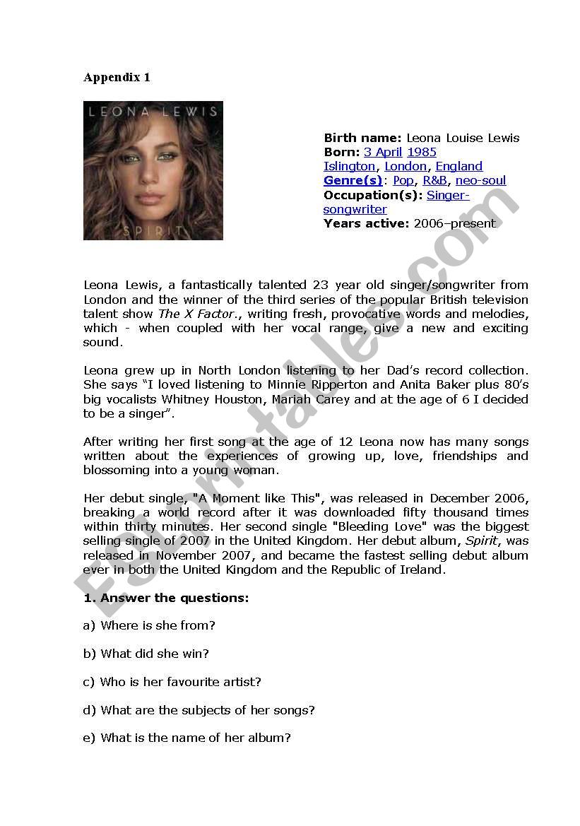 bleeding love worksheet