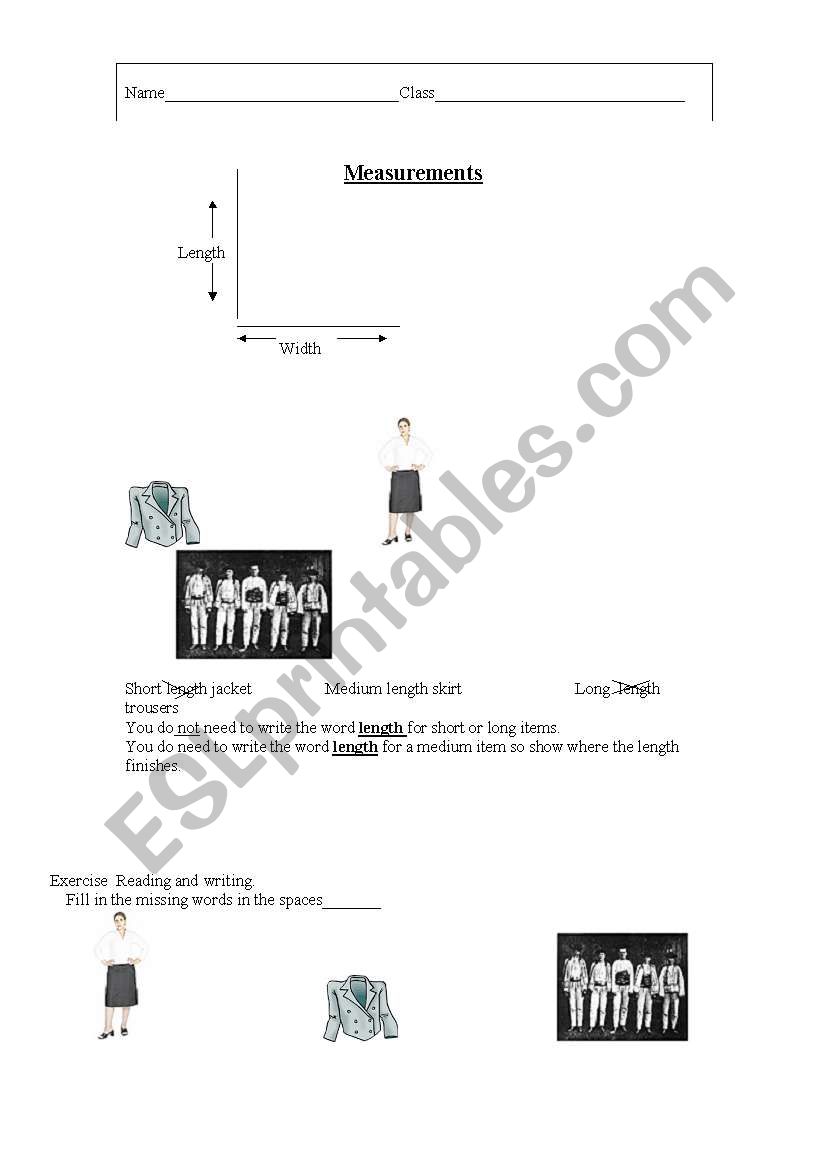 Measurements worksheet