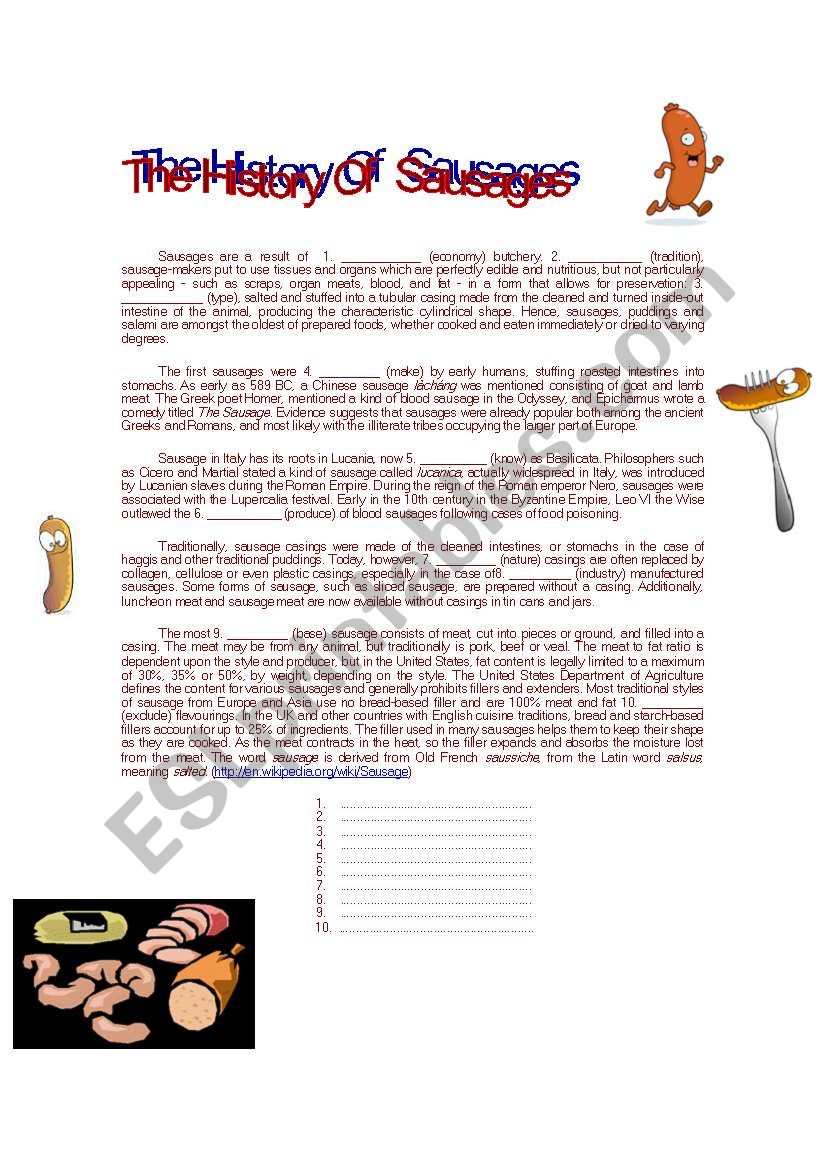 The History Of Sausages worksheet