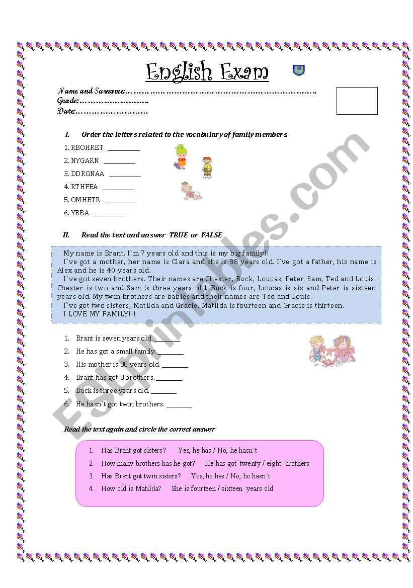 Simple Present Test worksheet