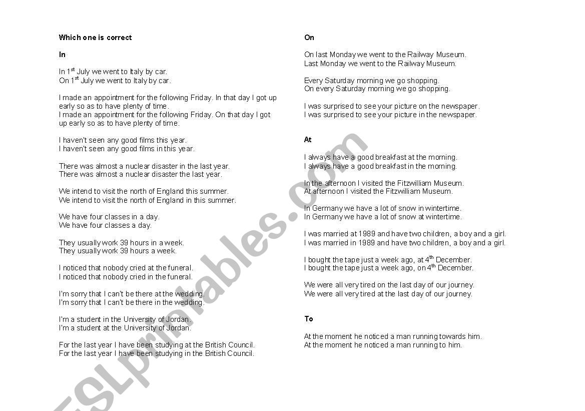 prepositions worksheet