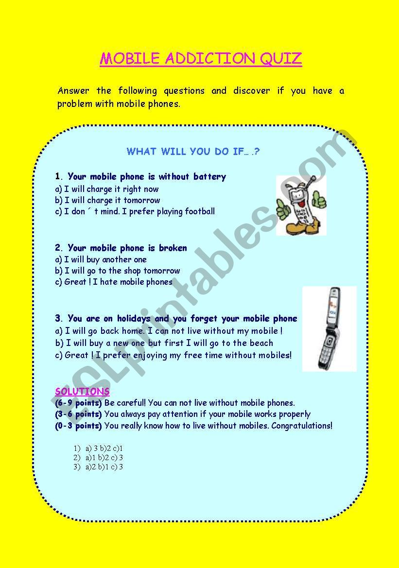 MOBILE ADDICTION QUIZ worksheet