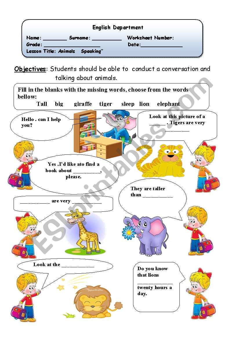 animals worksheet