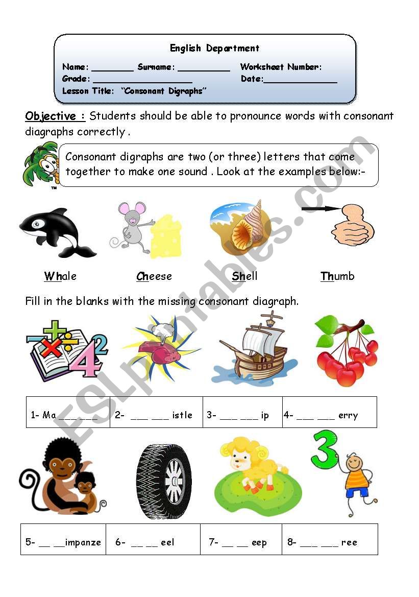 consonant digraphs worksheet