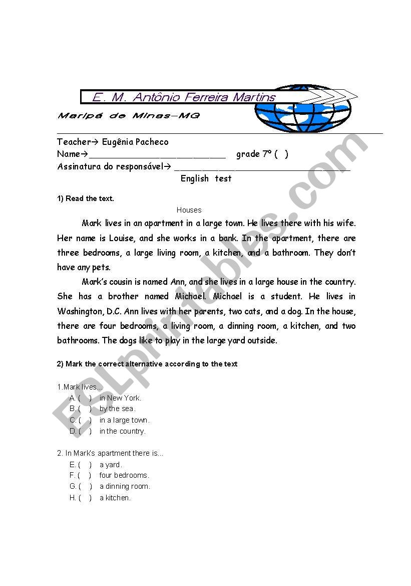 english test  worksheet