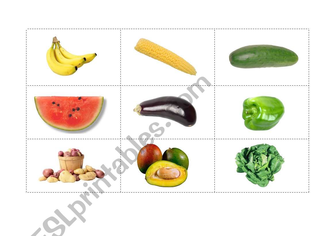 Fruit and vegetables flash cards - page 1