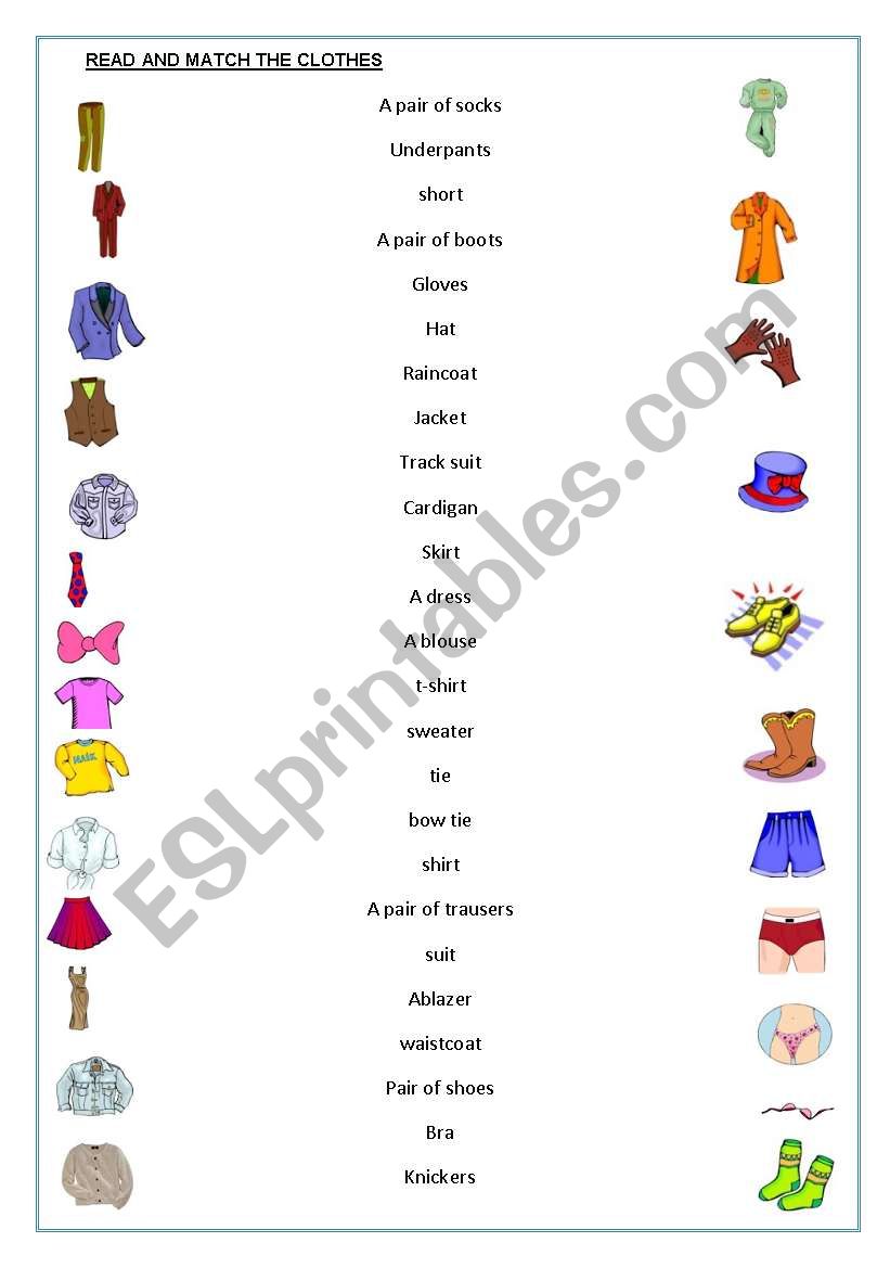 CLOTHES: READ AND MATCH worksheet