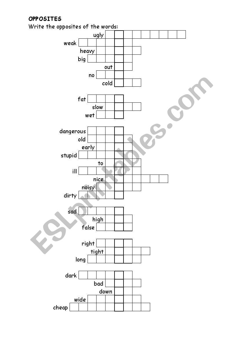 Opposites worksheet