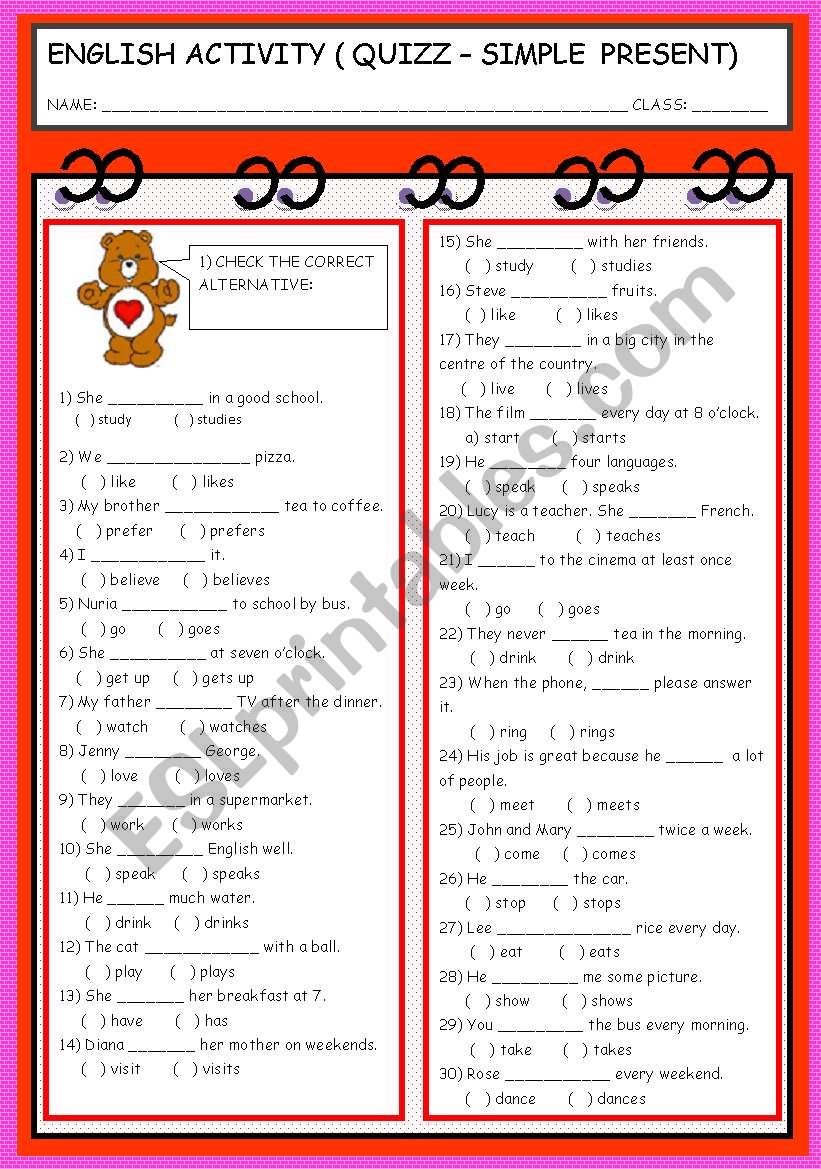 SIMPLE PRESENT worksheet