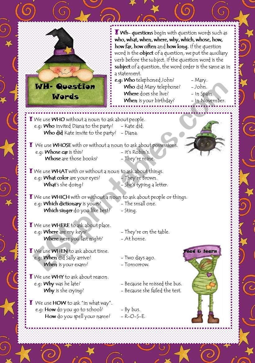 WH- Question Words worksheet