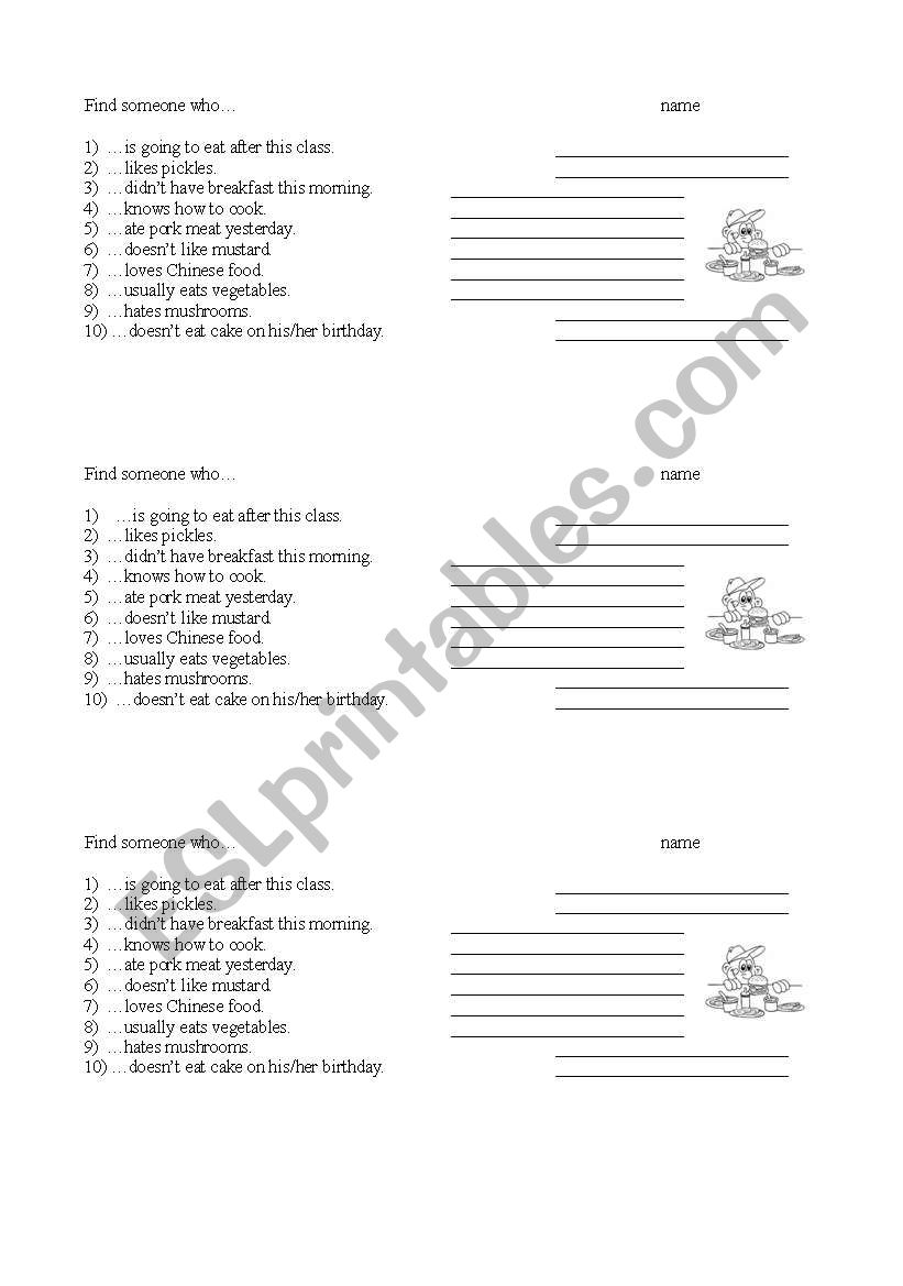 Find someone who... (FOOD) worksheet