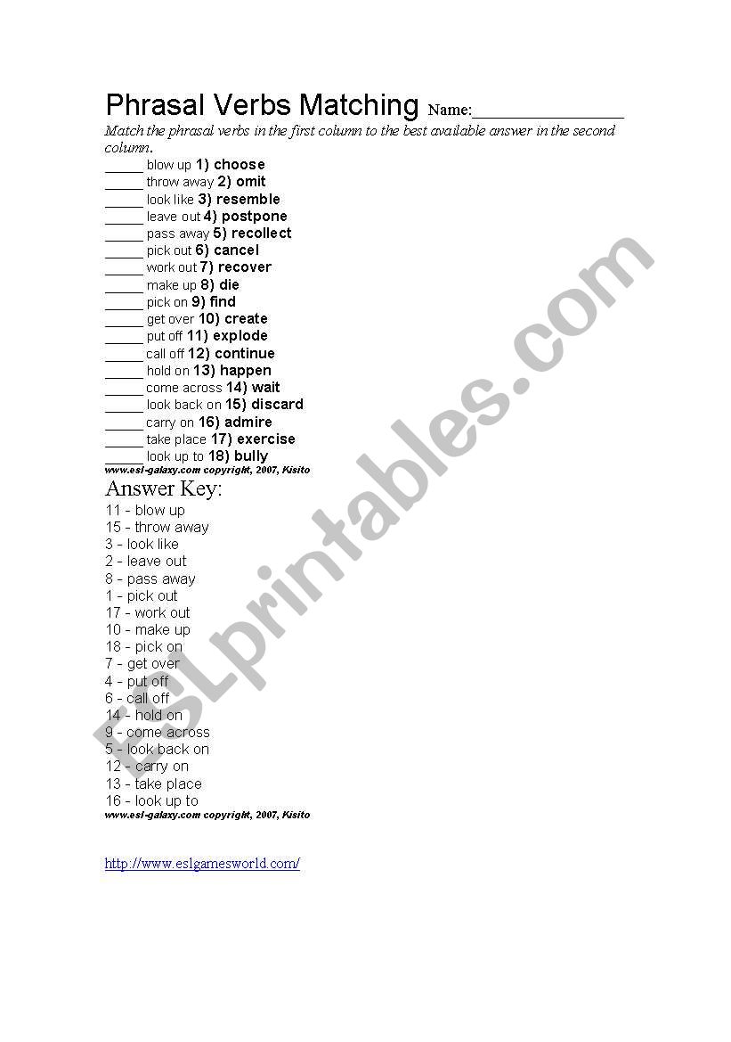 phrasal verbs worksheet