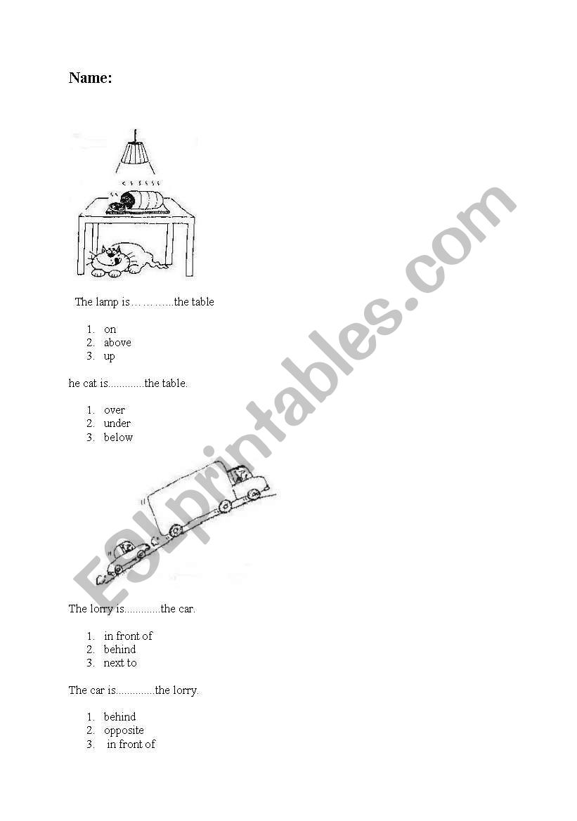 preposition of place worksheet