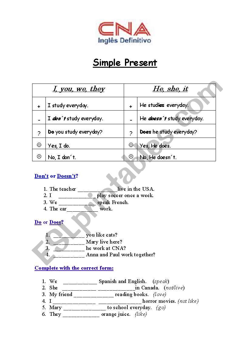 Simple Present worksheet