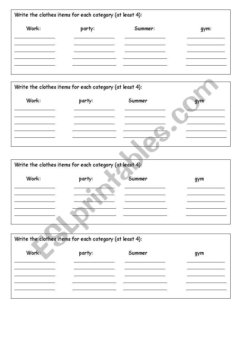 clothes worksheet