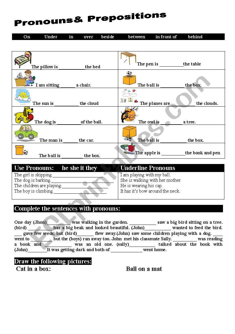 Pronouns and Propositions worksheet