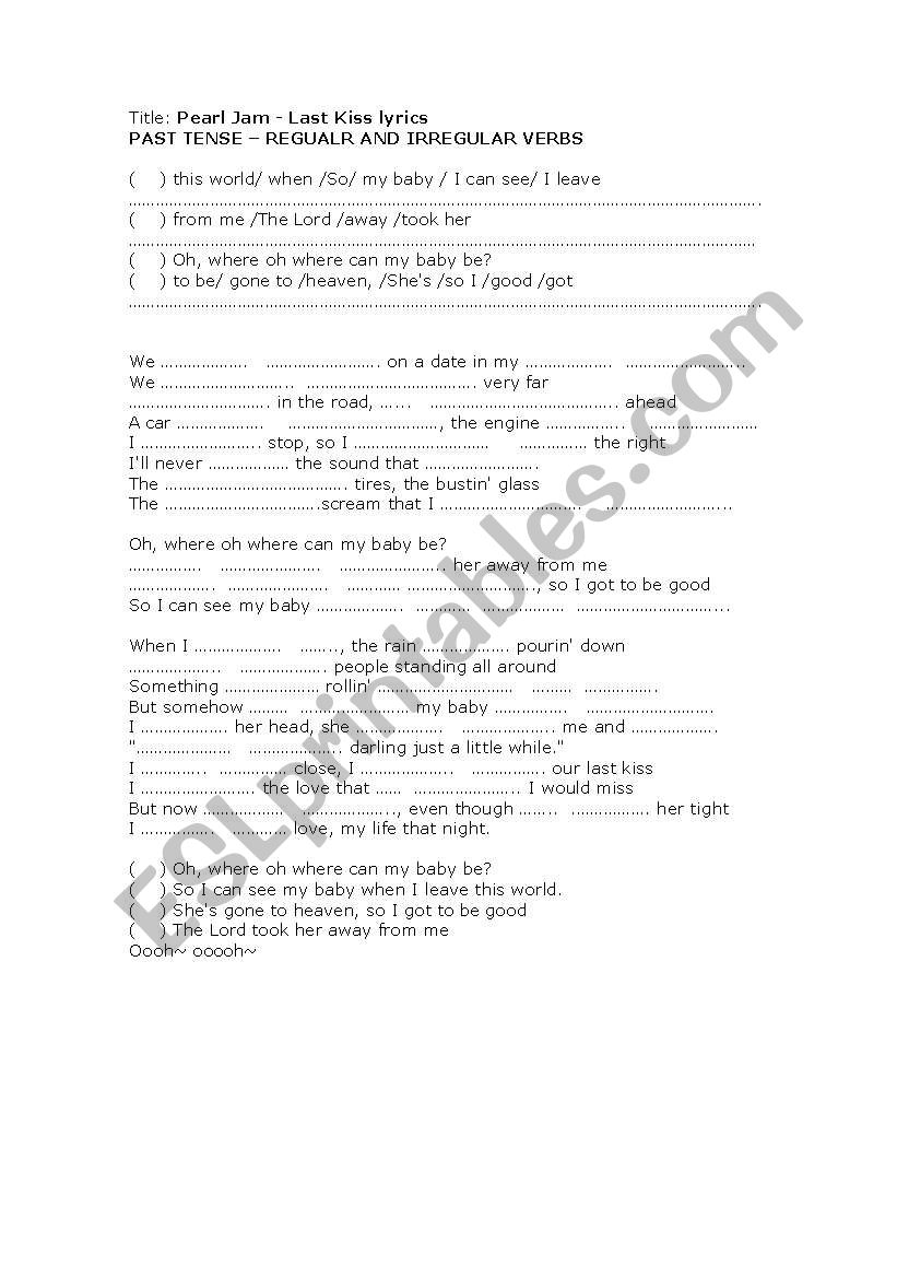 SONG: Last Kiss worksheet