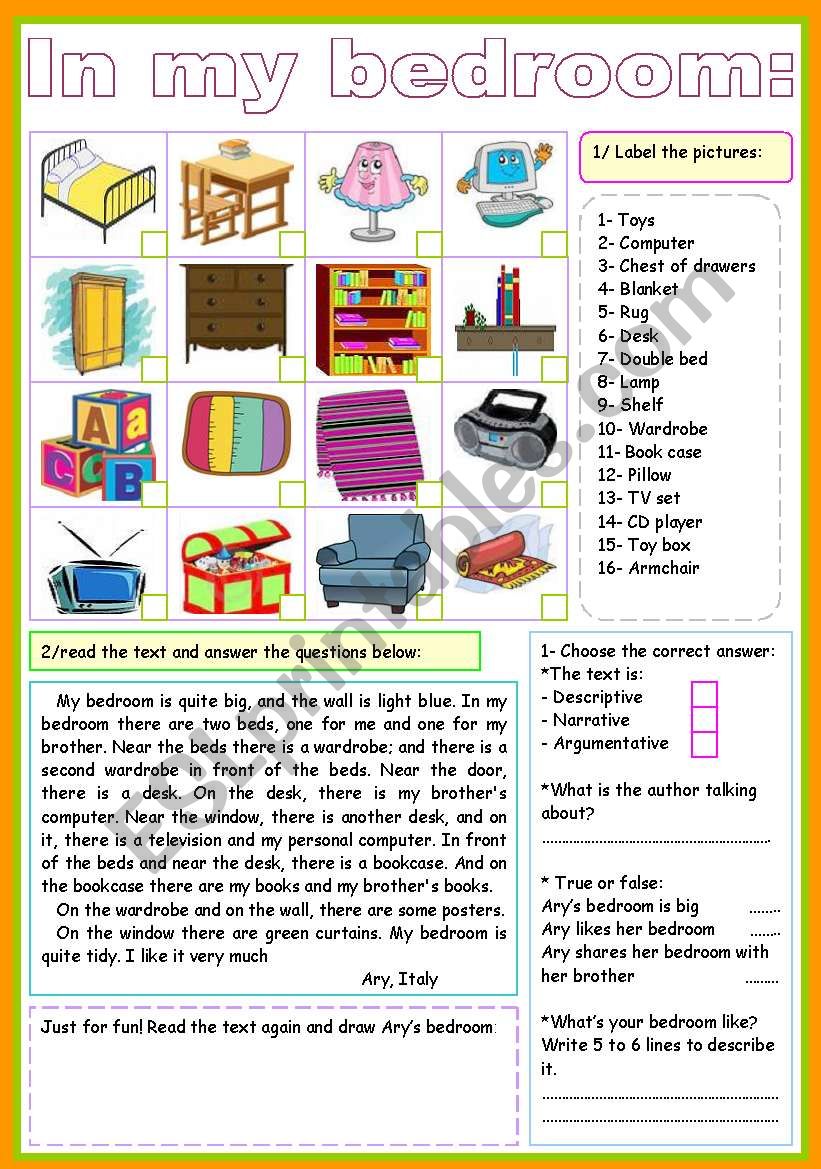 Bedroom text. Комнаты Worksheets for Kids. Комнаты на английском языке Worksheets. Комнаты и мебель Worksheet. My Bedroom топик.