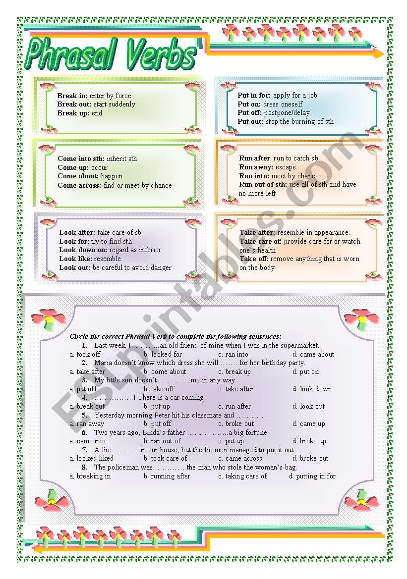 Phrasal verbs worksheet