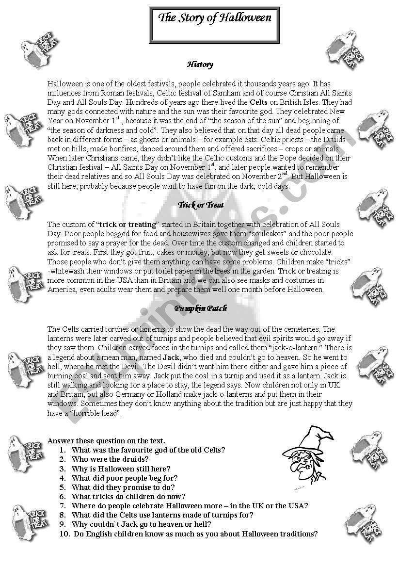 History of Halloween worksheet