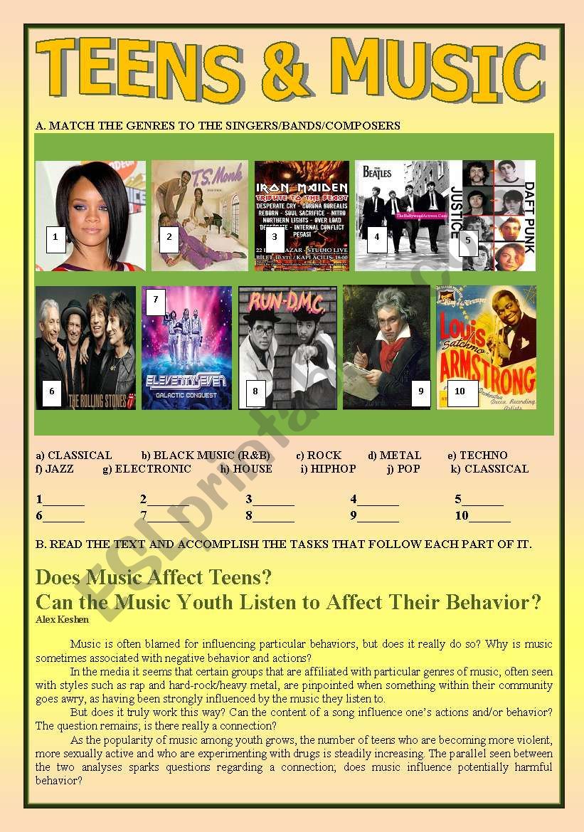 Teens and Music worksheet