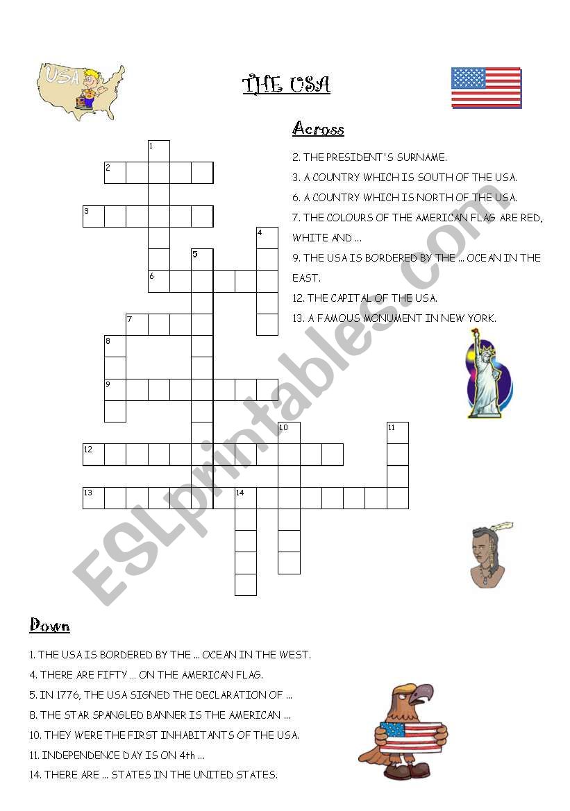 THE USA: CROSSWORD worksheet