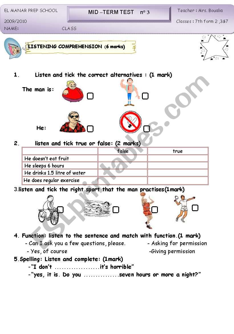 MID- TERM TEST 3 worksheet