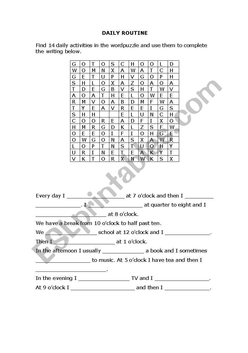 Daily routine for starters worksheet